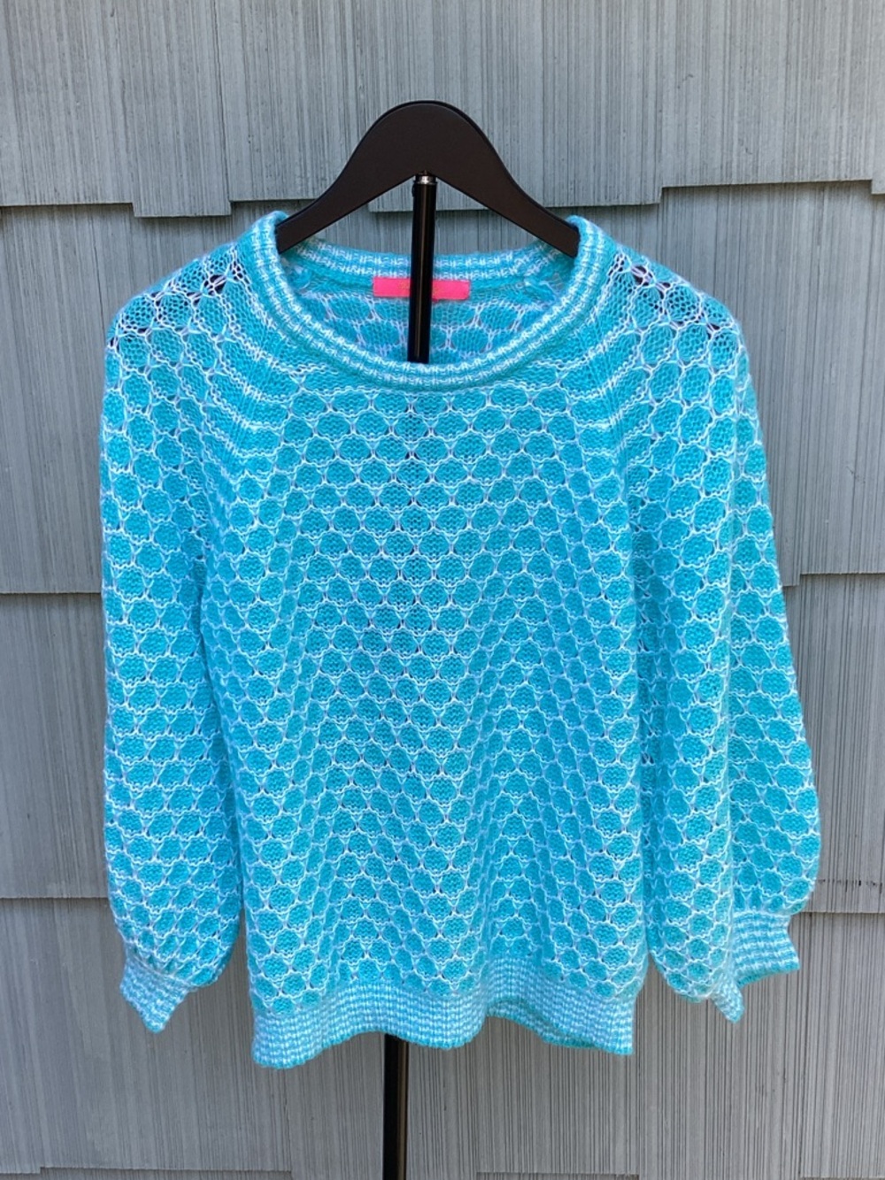 Lilly Pulitzer Aqua Blue Open-Knit Crew Sweater